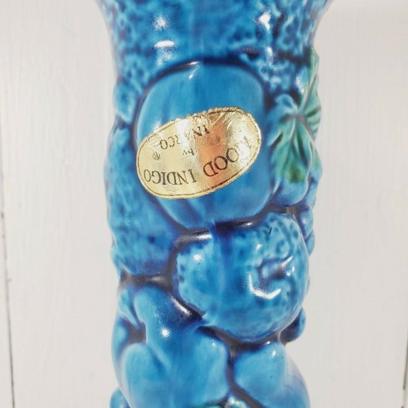 Vintage Inarco Pottery Blue Mood Indigo 8" Bud Vase E 3096 signed gold labels - Picture 4 of 11